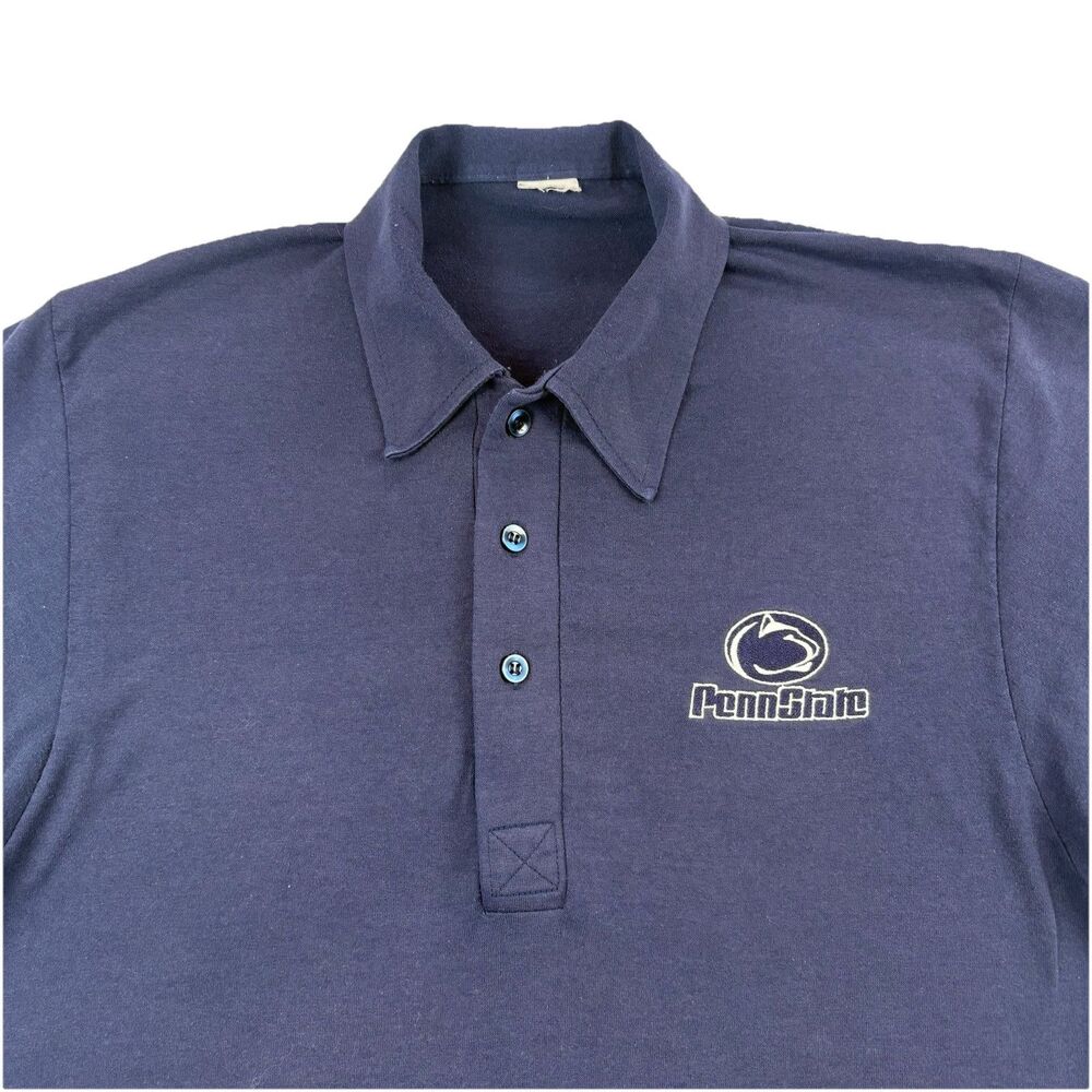 Vintage Penn State Mittany Lions Polo Shirt Mens Medium Blue Single Stitch